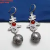 Aretes de Plata de Ley con Ónice Rojo del Sur, Jaspe, Jade, Abanico, Carácter Feliz, Cuentas de Madera, Estilo Étnico Antiguo Retro