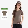 Camiseta de verano de manga corta y cuello redondo para mujer y niños, con corte regular, alta elasticidad, tacto cómodo y un diseño relajado y sin restricciones. Un top básico de color liso