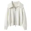 Suéter grueso de punto para mujer con cuello extragrande y bordado de toalla, cárdigan de punto con cremallera, estilo casual, nueva colección primavera y otoño 2026