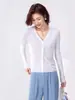Cardigan de punto fino de seda de morera a rayas de color liso estilo francés, cuello en V, manga larga, corte ajustado, adelgazante, para ir al trabajo, primavera y verano, para mujer