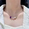 Plata de Ley S925 Amatista Natural Cristal Amarillo Torre Cristal Blanco Gradiente Cadena de Cuentas Collar Transparente Cadena Simple para Clavícula de Mujer