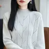 Suéter de punto de algodón puro de manga larga con cuello redondo, estilo minimalista transfronterizo para mujer, nueva camisa base gruesa y cálida de otoño e invierno con sentido de diseño