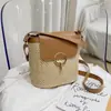 Bolsa Transversal de Palha Trançada Estilo Novo Primavera/Verão 2024, Bolsa de Ombro para Mulheres, Bolsa de Rattan, Bolsa Saco Fashion