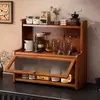 Aparador de Madeira Maciça Contra a Parede, Armário de Armazenamento Integrado, Armazenamento para Sala de Estar, Armário Moderno Minimalista, Armário Doméstico para Armazenamento de Chá e Água