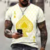 Camiseta de Comercio Exterior para Hombre con Estampado 3D Único y Divertido de Serie de Cartas de Póker, Cuello Redondo, Manga Corta, Estampado de Moda Urbana