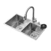 Juego de Fregadero de Cocina de Gran Capacidad para Uso Doméstico, Fregadero Doble de Acero Inoxidable, Fregadero de Cocina de Acero Inoxidable