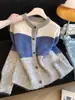 Abrigo suéter de rayas de bloques de color estilo casual, nueva moda de otoño, holgado y adelgazante, cuello redondo, cárdigan de punto de un solo botón