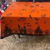 Toalha de Mesa Descartável para Festa de Halloween Laranja e Preto Padrão Castelo Fantasma Plástico Impermeável para Reuniões Festivas