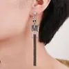 Arete de Clip de Calavera Vintage Sirena Esqueleto para Mujer Halloween Personalidad Punk Borla de Cadena Larga sin Perforaciones