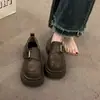 Mocasines de Plataforma para Mujer con Tacón Grueso, Novedad Verano 2026 Estilo Británico Vintage Zapatos de Piel, Versátiles y de Moda Zapatos de Suela Gruesa