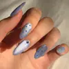 Direto da Fábrica Cinza Frio Azul Olho de Gato Unhas Vestíveis Longas Amêndoa Adesivos de Manicure Bolinhas Azuis Glitter Fino Olho de Gato