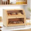 Caja de Madera para Pastel Transfronteriza Caja de Almacenamiento de Pan Caja de Bambú para Pan con Vidrio Transparente Caja de Almacenamiento de Doble Capa para Cocina