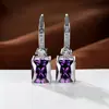 Brincos Pendentes Quadrados de Diamante Levemente Luxuosos Mais Vendidos Transfronteiriços, Brincos com Gancho de Orelha com Zircônia Microincrustada Atacado