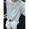 Camiseta de manga larga para hombre, negra, protectora del sol, secado rápido, diseño casual relajado de otoño, top transparente de alta gama con calados