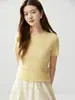 Suéter de Cachemira para Mujer con Trenzado Completo Cuello Redondo Manga Corta Pulóver Otoño Invierno Casual Versátil Punto Simple Capa Base