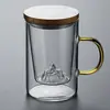 Taza de Separación de Té y Agua con Mango de Nogal Tapa de Madera Taza de Té Nueva Taza de Té Verde China Nueva Oficina Taza de Tres Piezas Set de Té