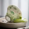 Tigela com Tampa Mingzhishan Zhi Flor Verde Galho Nuvem-Retorno, Peça de Estudioso, Conjunto de Chá Kung Fu Pintado à Mão em Argila de Jade, Xícara de Chá de Cerâmica