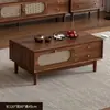 Juego de mueble de TV y mesa de centro, diseño tejido de ratán retro, marco de madera maciza, mueble de almacenamiento estilo francés para sala de estar, adecuado para apartamentos pequeños, uso doméstico