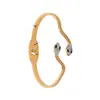 Serie con Forma de Serpiente Dorada Diseño de Doble Serpiente con Diamantes Pulsera Abierta de Acero Inoxidable, Pulsera que Conserva el Color y No Alérgica, Se Puede Usar en la Ducha