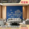 Nuevo paño de pared de TV auspicioso estilo chino con nube y dragón dorado, con un diseño de pabellón para contemplar la luna, en un color azul oscuro de lujo ligero, adecuado para una sala de estar, con arte de pared bordado