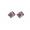 Pendientes de plata de ley S925 con diseño retro de Ruyi antiguo y jaspe rojo del sur con forma de huevo y clip de diamante
