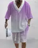 Traje Jacquard Impreso en 3D Transfronterizo para Hombre Verano Holgado Camiseta de Manga Corta Pantalones Cortos Cuello en V Traje Deportivo Traje de Dos Piezas para Hombre