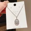 Colar de Corrente para Suéter com Pingente Ajustável Geométrico Oval Quadrado Flor de Zircônia de Luxo Leve Nicho de Alta Qualidade Exquisito