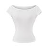 2025 Novo Estilo de Verão Menina Desejo Puro Ombro a Ombro Manga Curta Simples Casual Top Camiseta Estilo Europeu e Americano Decote Canoa