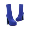 Botas de Mujer Talla 34-45 Otoño e Invierno Tacón Súper Alto Talla Grande, Botas de Caña Media Puntiagudas con Tacón Grueso, Botas de Gamuza de Color Sólido para Mujer sin Cordones