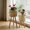Cestas de Flores Tejidas de Ratán, Bambú y Paja, Decoraciones Altas para Sala de Estar Interior, Macetas para Plantas Verdes, Arte de Ratán para Plantas, Tejido Hecho a Mano, Estilo Nórdico