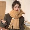 Bufanda de Invierno Otoñal de Color Puro Estilo Coreano para Mujer 2024 Flecos Forro Polar Engrosamiento Moda Versátil Estudiante Bufanda Cálida Pareja