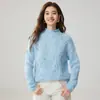 Suéter de Cashmere Tricô Vazado Estilo Luxo Leve para Mulheres Bainha Enrolada Gola Alta Manga Longa Estilo Designer Pulôver de Nicho Camada Base