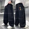 Pantalones para Niños de Comercio Exterior 2025 Nuevo Estilo para Niños Mayores, Jeans con Costuras Expuestas para Primavera y Otoño, Pantalones Rectos Modernos y a la Moda