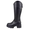 Botas de cavaleiro novo estilo feminino com aumento interno de altura de 10CM, zíper traseiro, salto médio, bico redondo, botas longas, botas da moda casuais com salto grosso