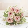 Flores Artificiais Buquê de Rosas Despertar com 6 Cabeças Plantas Verdes Artificiais Decoração de Casa Casamento Exclusivo Transfronteiriço Atacado de Flores Artificiais