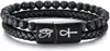 Popular Pulsera Tejida de Estilo Oscuro de Amazon con Piedra Natural Ojo de Tigre y Joyería de Cuero de Doble Capa de Moda para Hombre