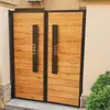 Aleación Casa Autoconstruida Villa Puerta Principal Acero Inoxidable Madera-Plástico Puerta de Patio Hierro Forjado Madera Maciza Puerta de Patio Rural Leide Zhu