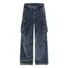 Pantalones de trabajo de pana retro americanos multibolsillos, nuevos pantalones de trabajo rectos de pierna ancha holgados de estilo callejero