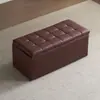 Banqueta de Armazenamento em Couro de Luxo Leve, Caixa de Armazenamento de Grande Capacidade, Banqueta para Trocar Sapatos na Entrada, Apoio para Pés de Sofá Multifuncional