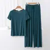Conjunto nuevo de camiseta de manga corta y pantalones de pierna ancha para mujer para primavera y verano, ropa de estar modal talla grande, pijama casual de dos piezas