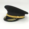 Fabricante de Sombreros Logo Hecho a Medida Bordado Dorado Gorra Negra Grande Sombrero de Piloto Capitán Profesional Sombrero de Ala Ancha Personalización
