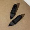 Zapatos de Trabajo Negros Elegantes y Modernos de Punta Fina Mate Versátiles para Otoño 2025 con Pedrería Tacón Bajo Boca Baja Zapatos Individuales para Mujer