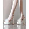 Sandalias de Tacón Grueso Peludas Estilo Nuevo 2026, Zapatos Populares para Discoteca para Combinar con Vestidos, Plataforma de Punta Cuadrada Tacones Súper Altos para Mujer