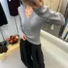 Produtos de Qualidade das Treze Linhas de Guangzhou! Suéter de Tricô Simples Slimming Gola V Manga Longa Estilo Coreano Outono 2026 para Mulheres
