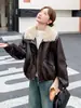 Chaqueta de cuero gruesa y cálida para mujer con cuello grande de felpa, forrada de polar, nuevo estilo otoño e invierno 2026, corte holgado, top que estiliza, abrigo de algodón