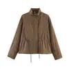 Comércio exterior transfronteiriço estilo europeu e americano feminino ZA AliExpress item mais vendido jaqueta casual versátil com cordão na cintura e gola alta