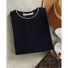 Camiseta de verano de manga corta azul marino, estilizada y adelgazante, para mujer, top holgado estilo francés, camiseta de punto estilo hada