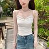 Camisole Sexy Plissada Estilo Puro Desejo para Mulheres com Bojos para Roupa Íntima e Roupa Externa com Lindo Top Básico Sexy nas Costas