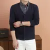 Casaco de malha moda masculina europeia e americana, quente e confortável, maduro e versátil, cardigã de tricô casual para comércio exterior, manga longa masculina