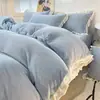 Ins estilo princesa invierno cálido leche terciopelo conjunto de cuatro piezas engrosado estilo coreano encaje funda de edredón coral vellón más vellón ropa de cama